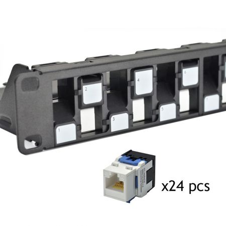 Categoría 6A - Panel discreto de tipo Snap-In UTP de 1U con 24 puertos y conectores